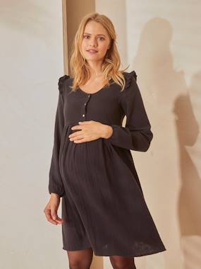 -Short Cotton Gauze Dress, Maternity & Nursing Special
