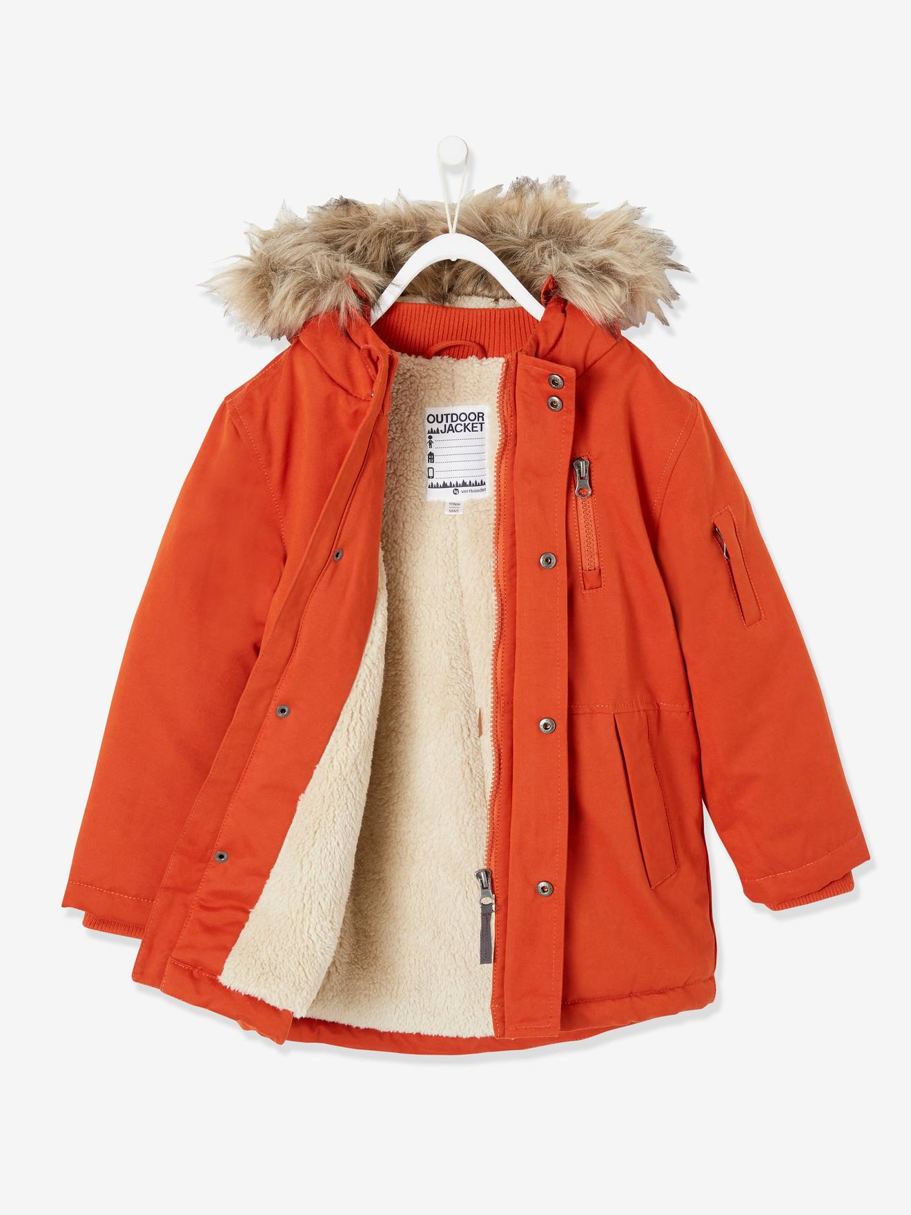 Hooded Parka with Recycled Polyester Padding, for Boys - dark orange, Boys