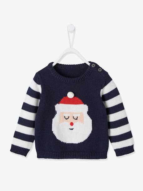 Pull Pere Noel Bebe En Tricot Encre Bebe