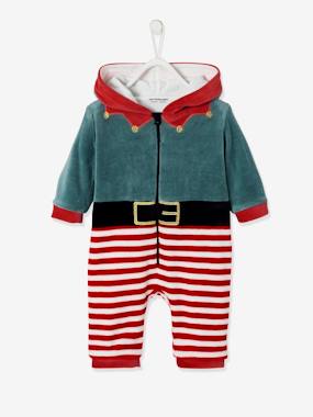 -Velour "Father Christmas" Jumpsuit, Unisex, for Babies