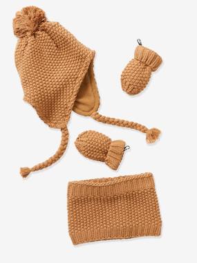 Baby-Accessories-Beanie + Snood + Mittens Set for Baby Girls, Oeko Tex®