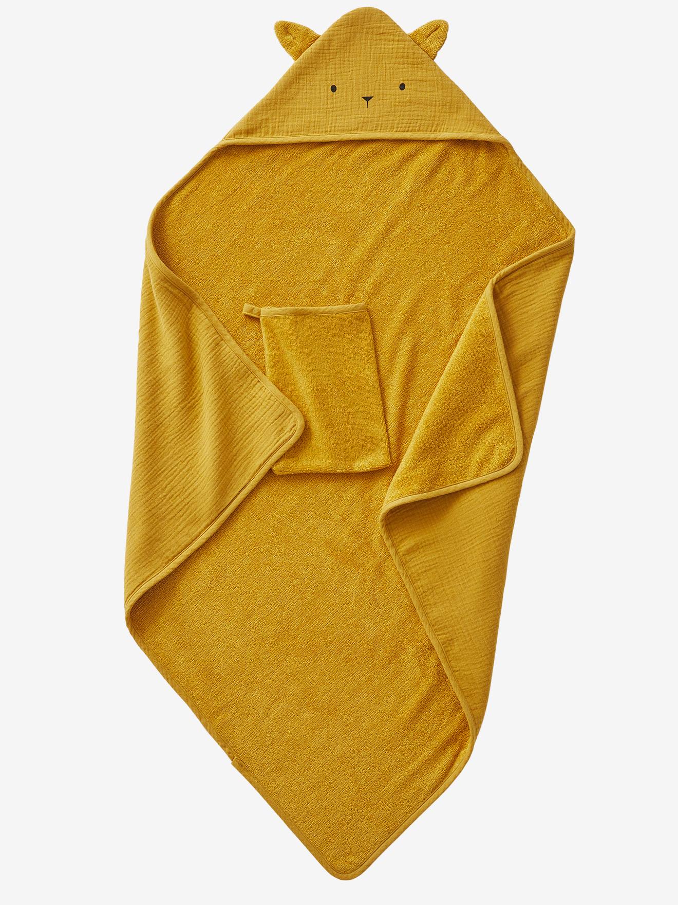 Set Cape De Bain + Gant + Lingettes Pour Poupon - Motif Petites Fleurs, Gaze De Coton Et éponge
