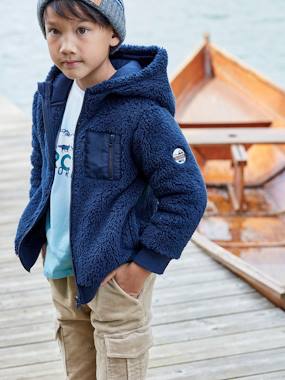 -Hooded Sherpa Jacket with Zip for Boys