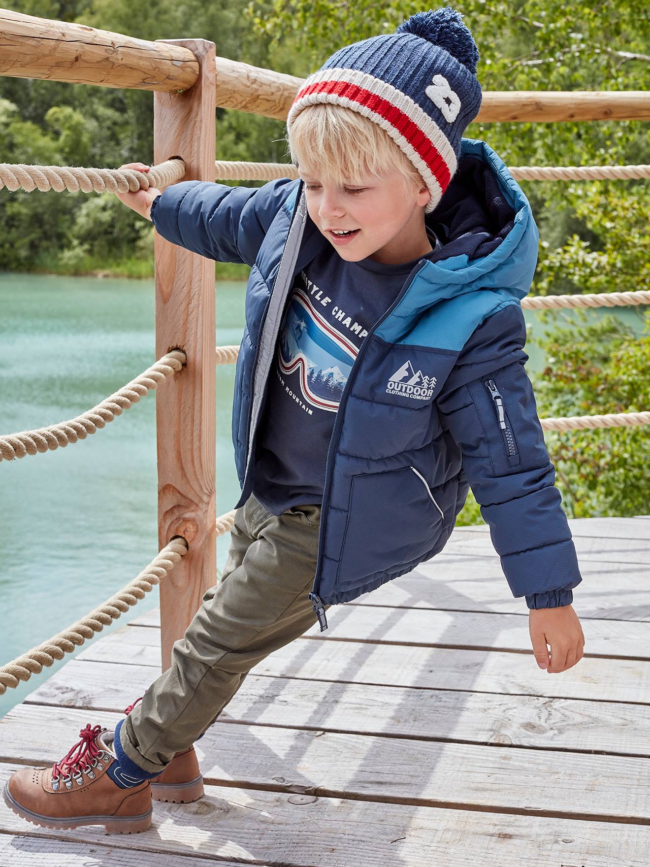 Two-tone Hooded Jacket with Recycled Polyester Padding, for Boys - electric  blue