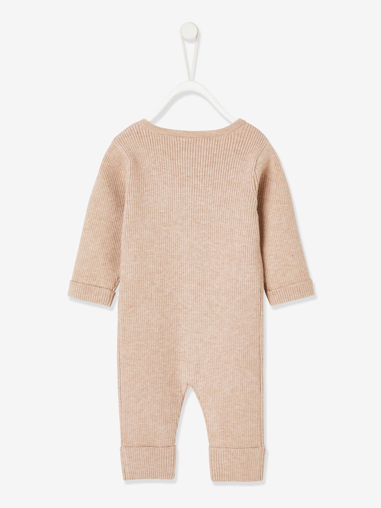 Combinaison Bébé VERTBAUDET - Manches Longues En Côtes, Gris Chiné - Confort Et Style