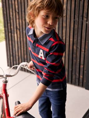eco-friendly-fashion-Striped 2-in-1 Effect Polo Shirt, for Boys