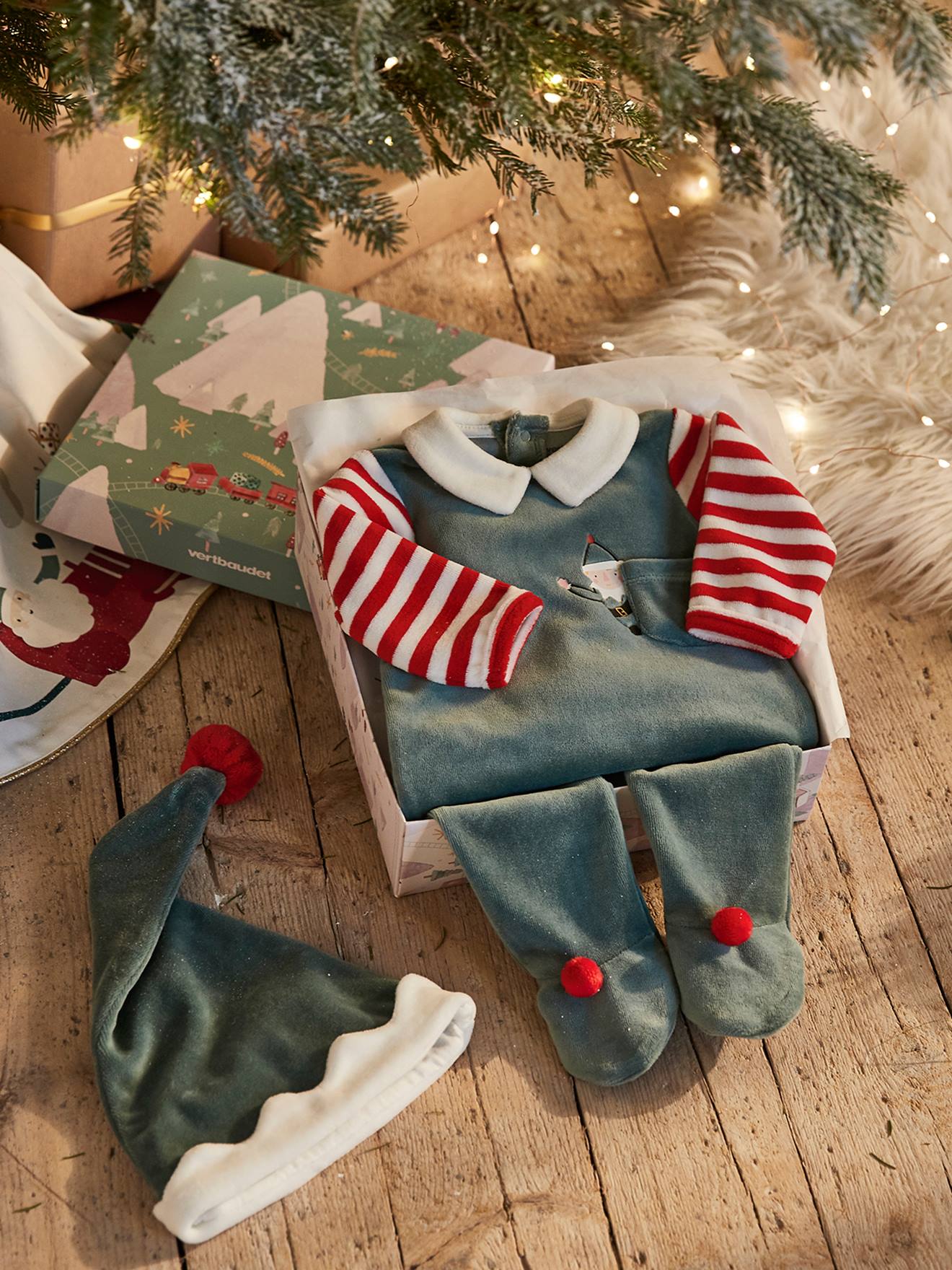 VERTBAUDET Coffret Cadeau Noël Bébé Fille - T-Shirt Étoiles Dorées + Jupe Tulle Ivoire 6 Mois (67 Cm)