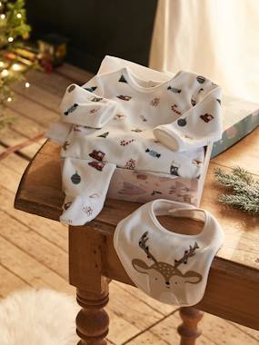 Baby-Christmas Gift Set for Babies: Velour Sleepsuit + Bib, Unisex