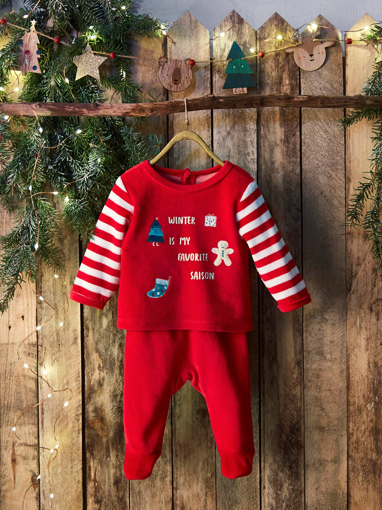 Pyjama de Noël bébé garçon en velours - Rouge pavot