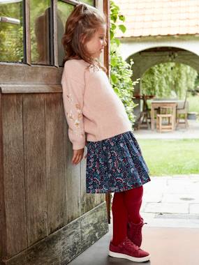 Girls-Skirts-Floral Print Skirt with Shimmery Yarn Details for Girls