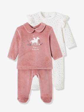-Pack of 2 Unicorn Pyjamas in Velour, for Babies
