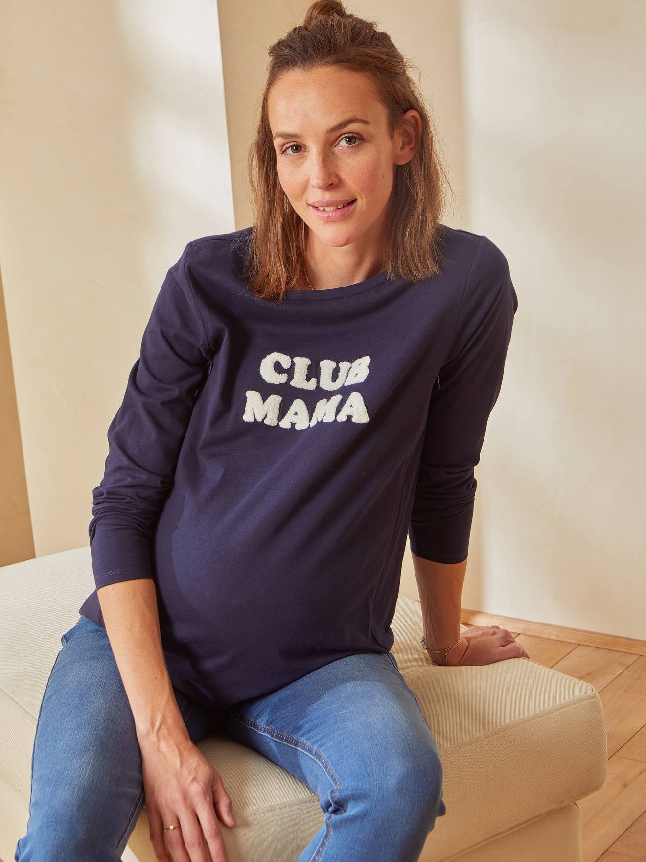 Top with Message, in Organic Cotton, Maternity & Nursing - green dark solid  with design, Maternity