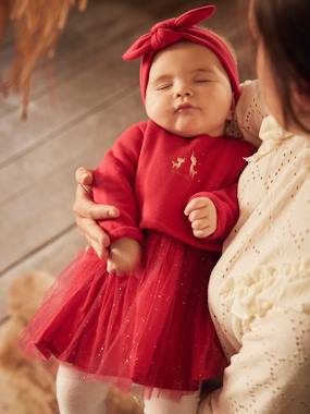-Christmas Special Dress, 2-in-1 Effect, Hairband & Tights, for Babies