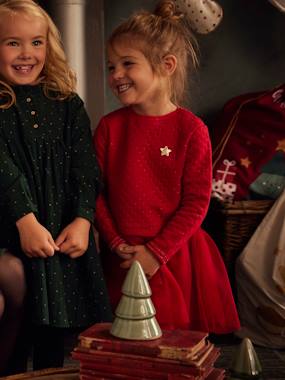 Girls-Dual Fabric Dress for Girls, Christmas Special