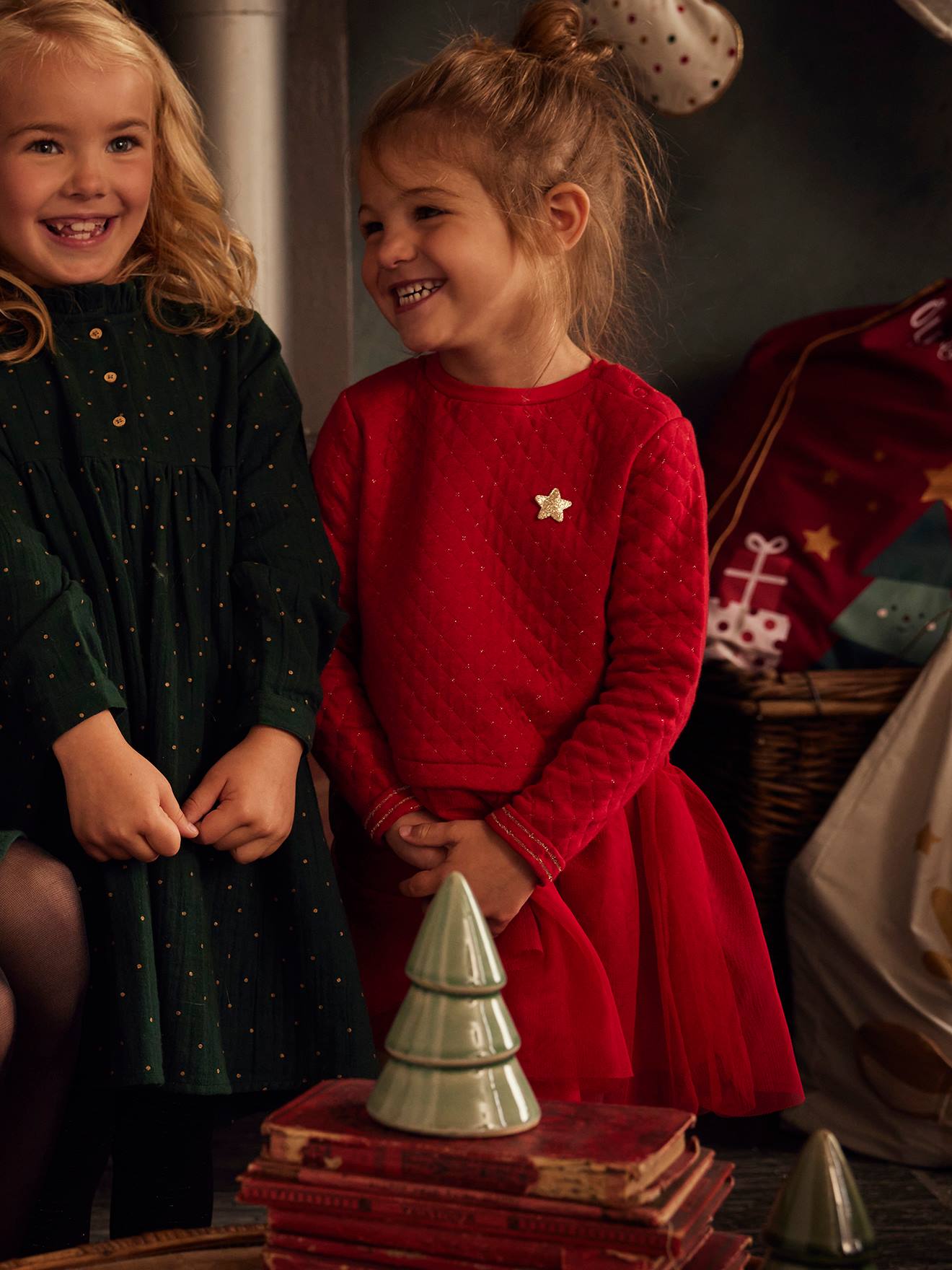 Robe de Noël fille bi-matière - rouge brique, Fille
