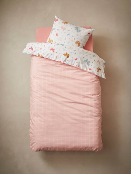 Parure housse de couette + taie d'oreiller enfant PAPILLONS rose - vertbaudet enfant 