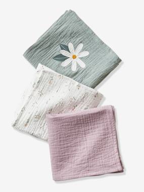 Nursery-Changing Mats & Accessories-Pack of 3 Muslin Squares in Cotton Gauze, Sweet Provence