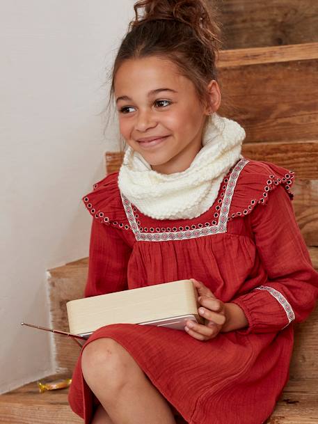Hearts Beanie + Snood + Gloves Set for Girls, Oeko-Tex® Beige - vertbaudet enfant 