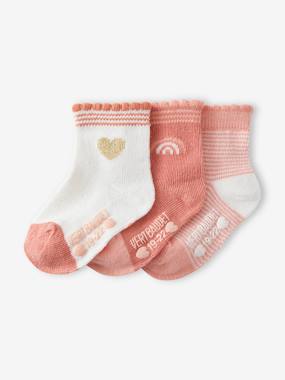 -Pack of 3 Pairs of Heart Socks for Baby Girls