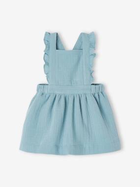 -Dungaree Dress in Cotton Gauze, for Babies