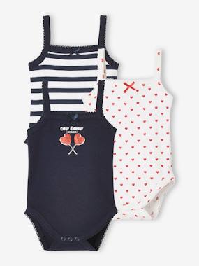 Baby-Bodysuits & Sleepsuits-Pack of 3 Hearts Bodysuits, Thin Straps, for Babies