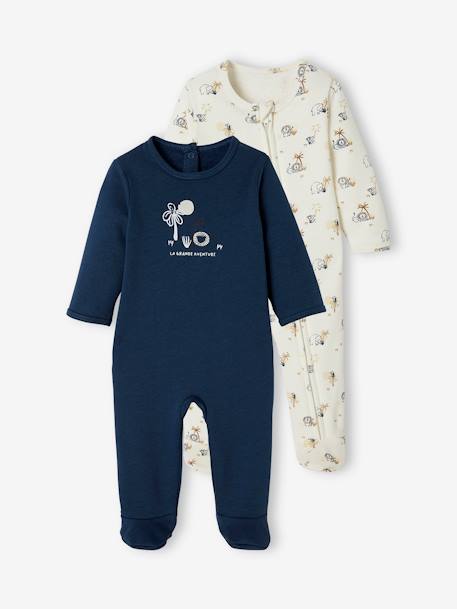 Lot de 2 pyjamas bébé en molleton ouverture zippée lot bleu jean - vertbaudet enfant 