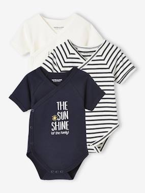 Baby-Bodysuits & Sleepsuits-Pack of 3 Short-Sleeved "Sunshine" Bodysuits for Newborn Babies