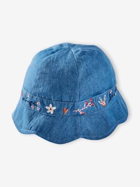 Baby-Accessories-Hats-Denim Bucket Hat with Embroidery for Baby Girls