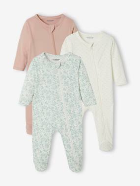Vertbaudet Basics-Bébé-Lot de 3 pyjamas bébé en jersey ouverture zippée
