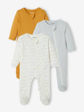 mode-responsable-Lot de 3 pyjamas bébé en jersey ouverture zippée BASICS