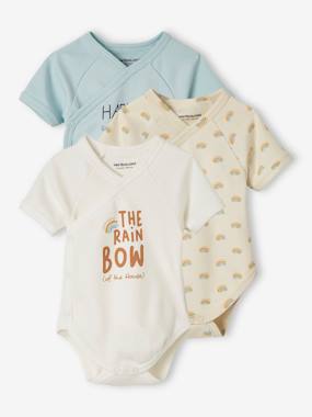 Baby-Bodysuits & Sleepsuits-Pack of 3 Short Sleeve "Rainbow" Bodysuits for Newborn Babies
