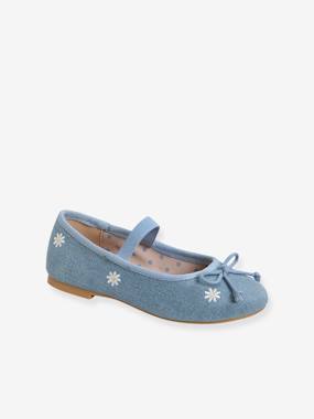 -Ballet Pumps in Embroidered Fabric, for Girls