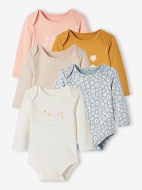 Baby-Bodysuits & Sleepsuits-Pack of 5 Long-Sleeved Bodysuits for Newborn Babies