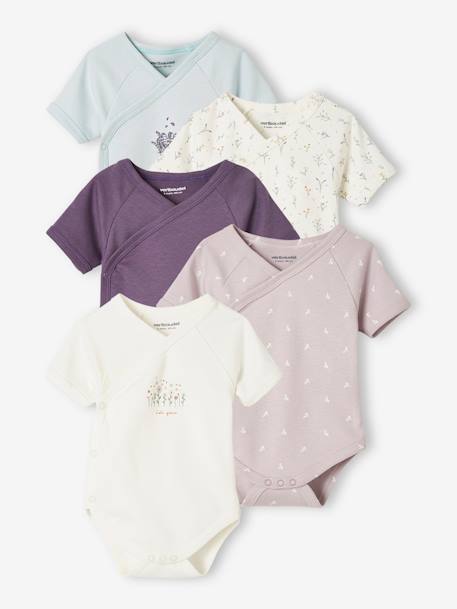 Lot De 5 Bodies Manches Courtes Bebe Ouverture Naissance Lot Ciel Grise Bebe