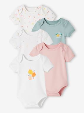 Baby-Bodysuits & Sleepsuits-Pack of 5 Short Sleeve "Fruits" Bodysuits for Babies