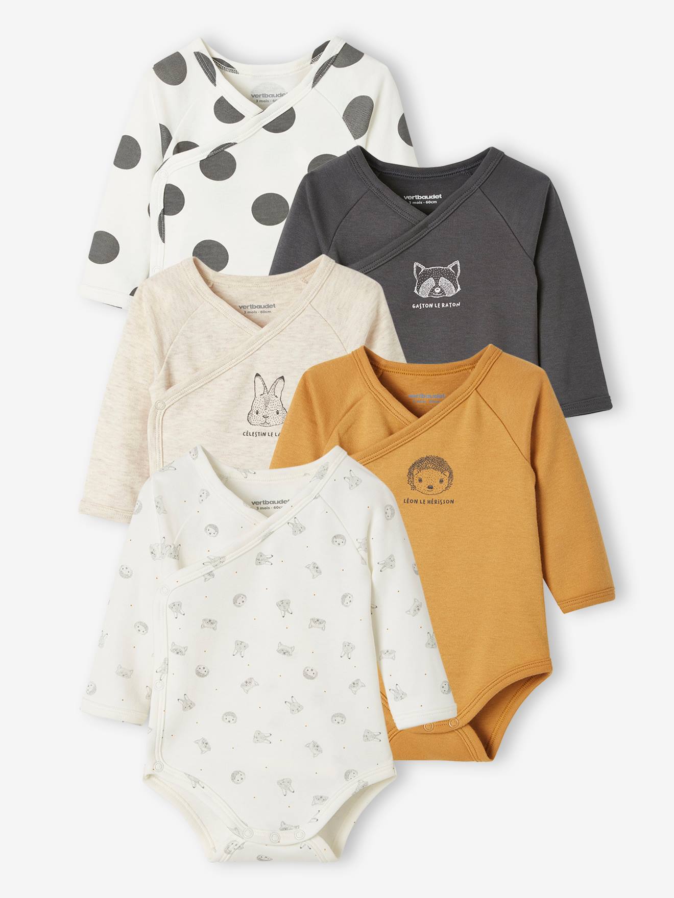 kalkoen token bureau Pack of 5 Long Sleeve Bodysuits for Babies - beige dark two  colors/multicol, Baby