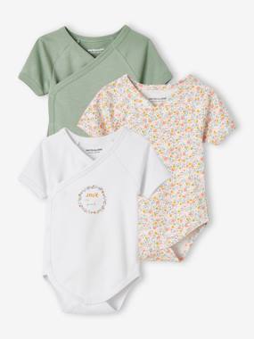 Baby-Bodysuits & Sleepsuits-Pack of 3 Short Sleeve Flowers Bodysuits for Newborn Babies