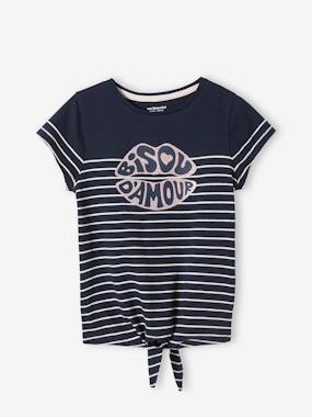 -Striped T-Shirt, Motif with Sequins