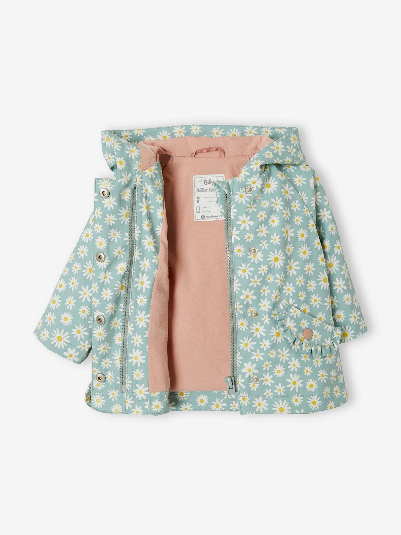 Blouson Bebe Fille 12 Mois Ciré Avec Capuche Vertbaudet - Taille 18 Mois (81 Cm), Vert Céladon, Manches Longues Vertbaudet Ciré Bébé Fille