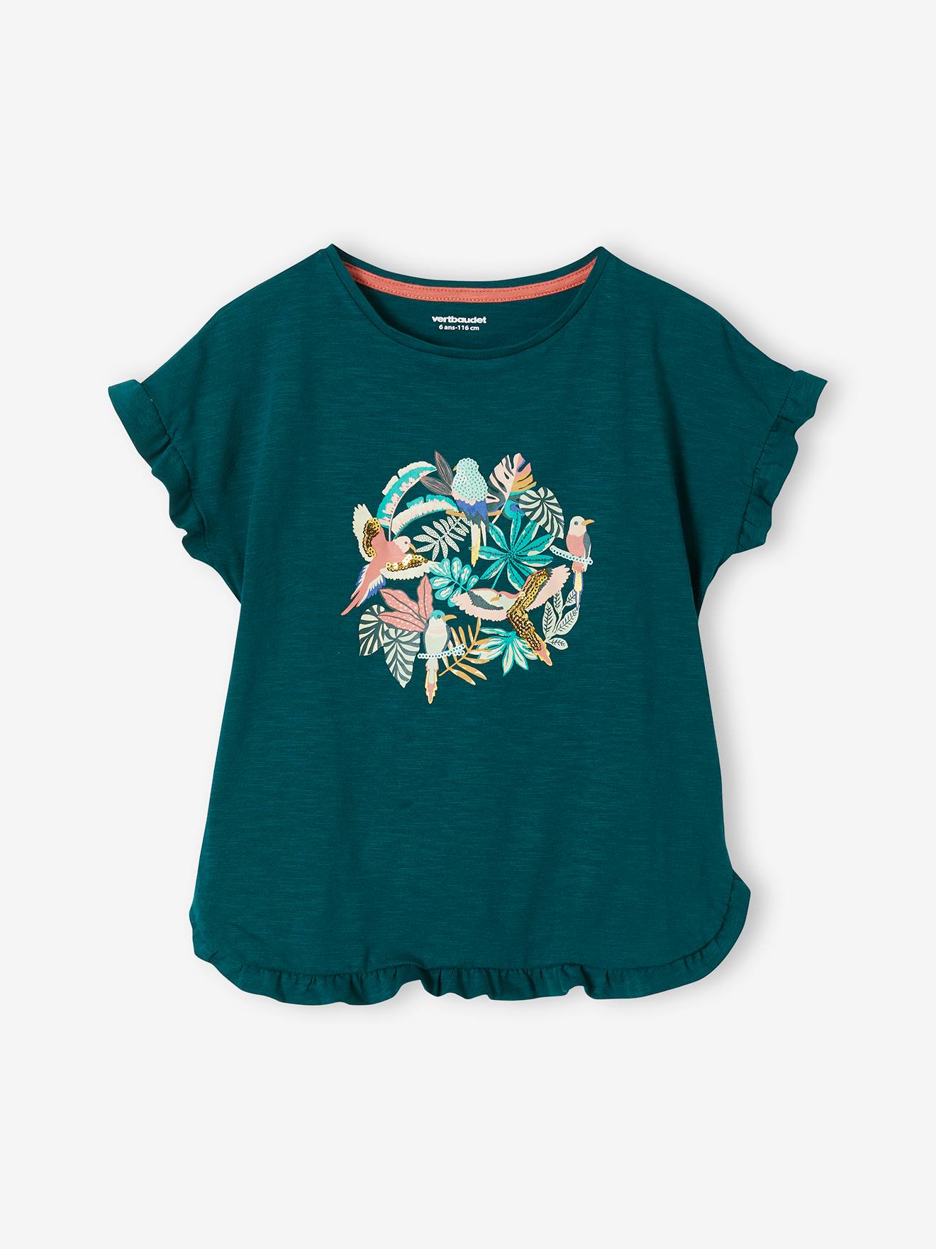 T-shirt Vert Manches Longues George Pour Fille 9-10 Ans - 100% Coton - Imprimé Papillon
