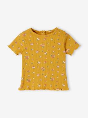 Baby-T-shirts & Roll Neck T-Shirts-T-shirts-Floral T-Shirt in Rib Knit for Babies