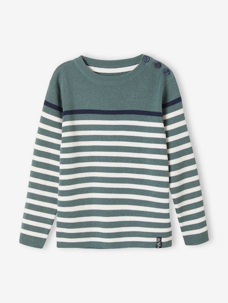 Sailor-Style Striped Jumper for Boys BROWN MEDIUM STRIPED+ecru+green+GREEN MEDIUM SOLID WITH DESIG - vertbaudet enfant 