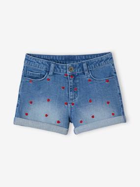 -Embroidered Denim Shorts for Girls