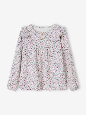 -Printed Blouse with Ruffles, for Girls