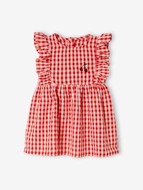 -Sleeveless Gingham Dress, for Babies
