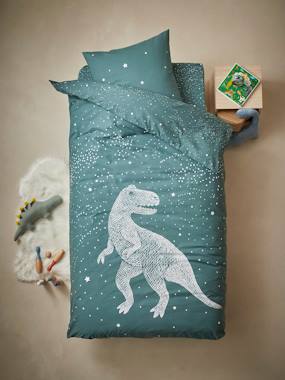 Bedding & Decor-Child's Bedding-Duvet Cover + Pillowcase Set with Glow-in-the-Dark Details, Graphic Dino