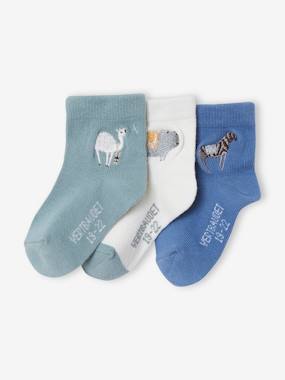 -Pack of 3 Pairs of Socks with Embroidered Animals for Baby Boys