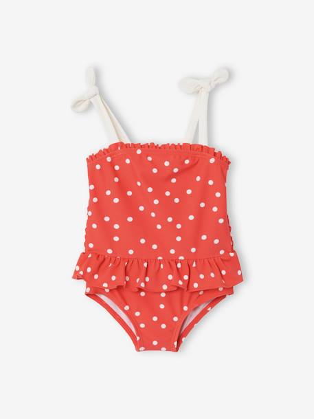 Maillot De Bain 1 Piece Bebe Fille Imprime Pois Rose Corail Imprime Bebe