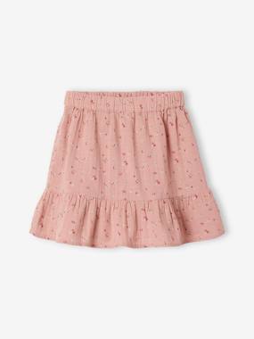Girls-Skirts-Printed Skirt in Cotton Gauze for Girls