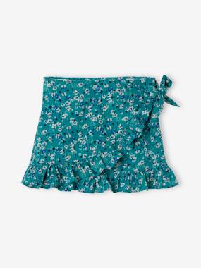 Girls-Skirts-Printed Wrapover Skirt with Ruffles, for Girls